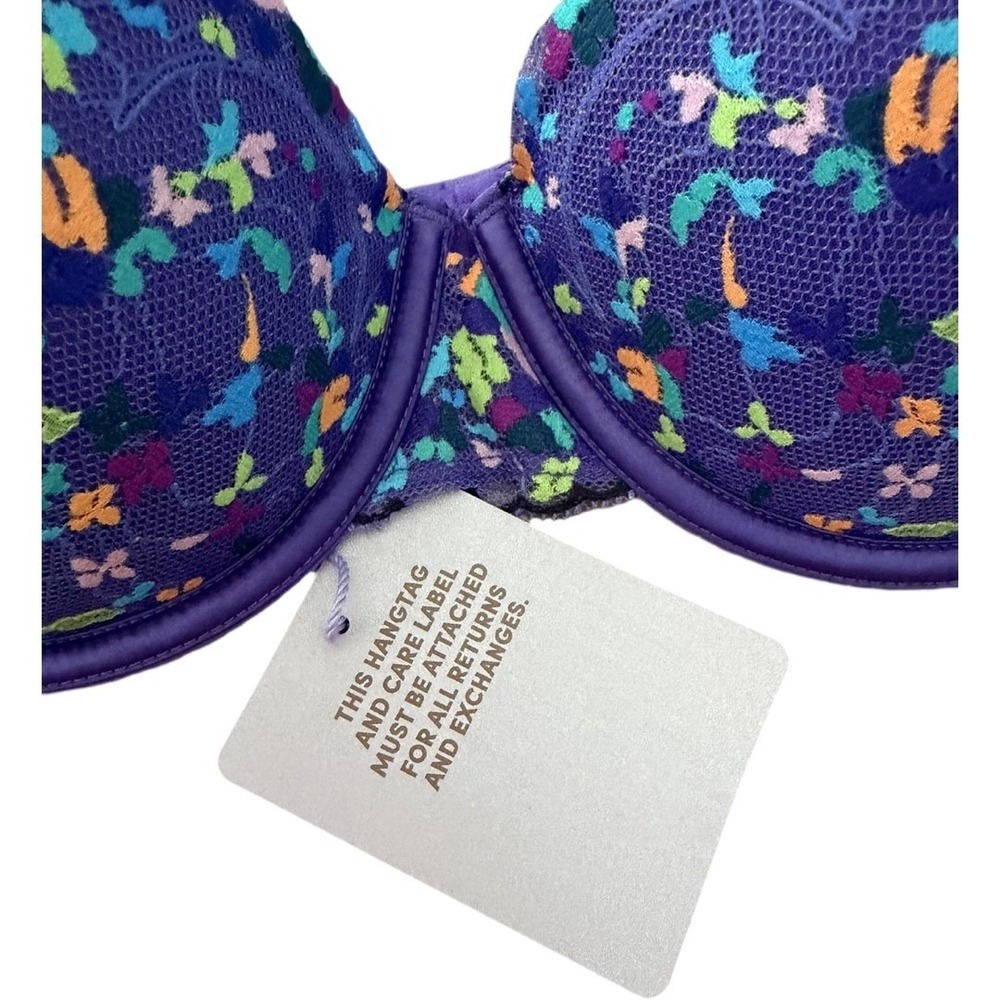 Savage X Fenty Steamy Floral Balconette Bra 34D Purple Royale Romance NWT Pushup - Picture 3 of 7